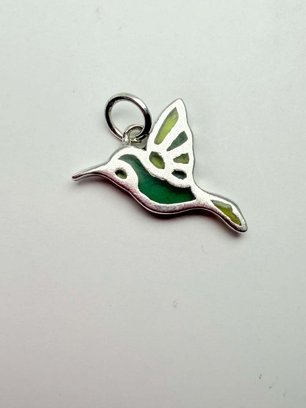 Sterling Silver 925 Green Enamel Hummingbird Pendant Charm